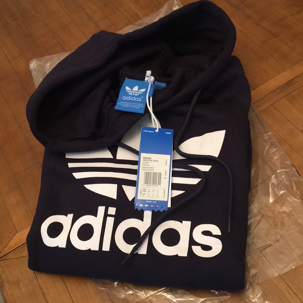 Navy Adidas Trifold Logo Basic Pullover Hoodie - image 1